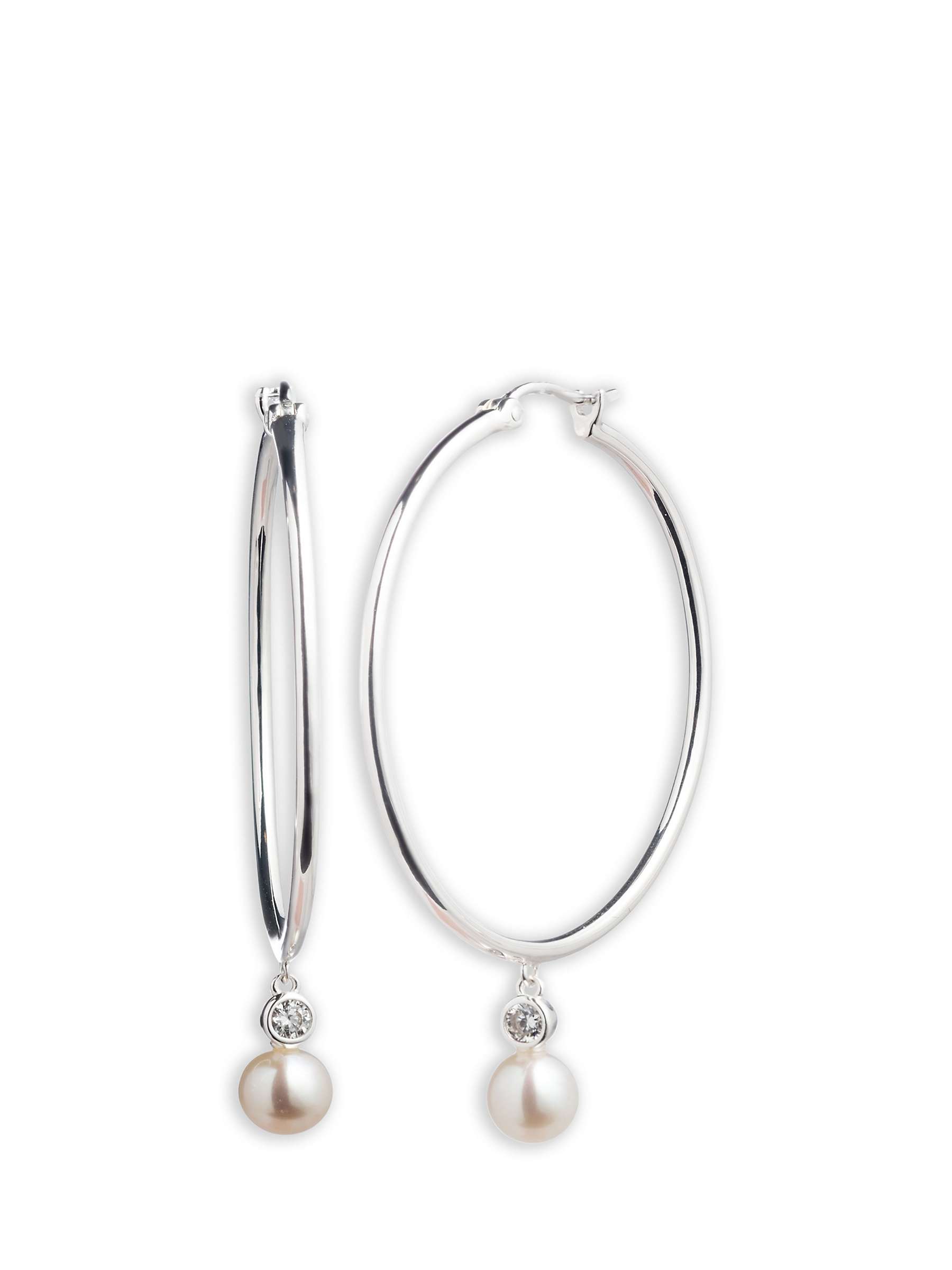Buy Lauren Ralph Lauren Sterling Silver Pearl Hoop Earrings, Silver/White Online at johnlewis.com