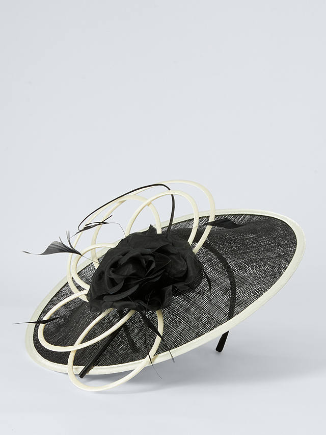 John Lewis Phoebe Satin Trim Disc Occasion Hat, Black/Ivory
