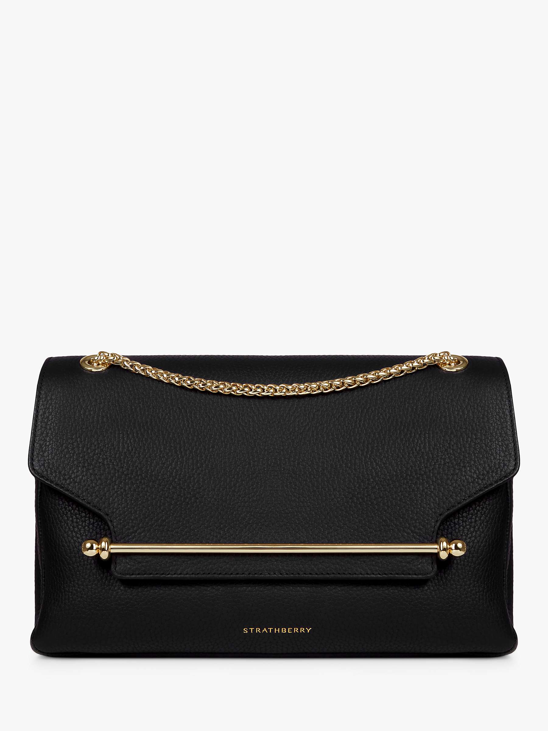 Strathberry East/West Soft Leather Chain Strap Cross Body Bag, Black at ...