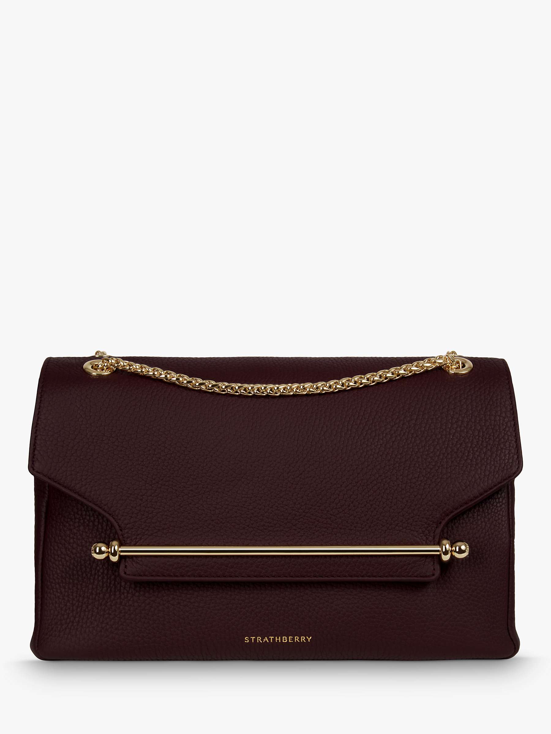 Strathberry East/West Soft Leather Chain Strap Cross Body Bag, Burgundy ...