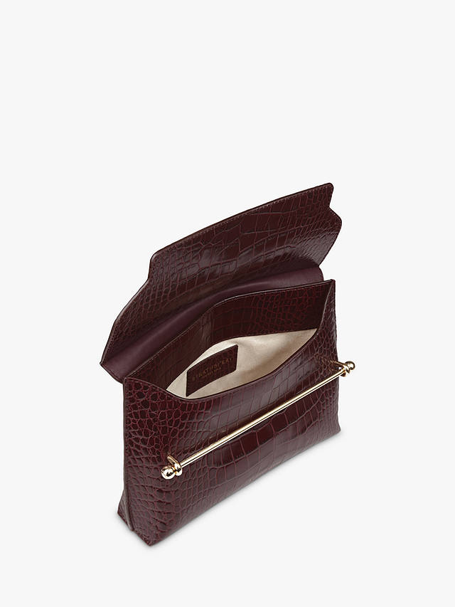Strathberry Stylist Leather Clutch Bag, Burgundy Croc