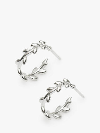 Simply Silver Leaf Hoop Earrings, Silver