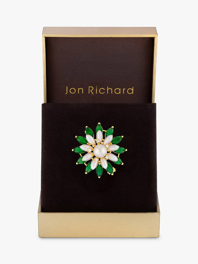 Jon Richard Gold Plated Emerald And Pearl Floral Brooch, Gold
