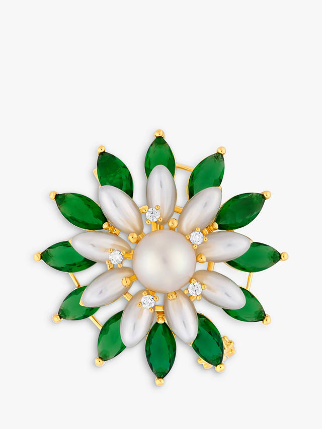 Jon Richard Gold Plated Emerald And Pearl Floral Brooch, Gold