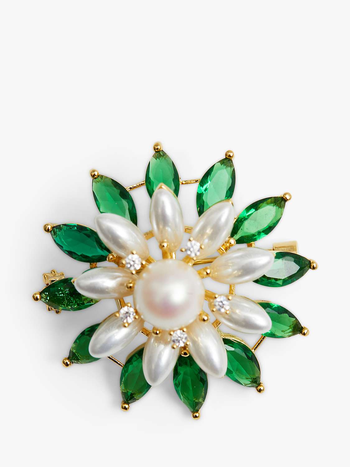 Buy Jon Richard Gold Plated Emerald And Pearl Floral Brooch, Gold Online at johnlewis.com
