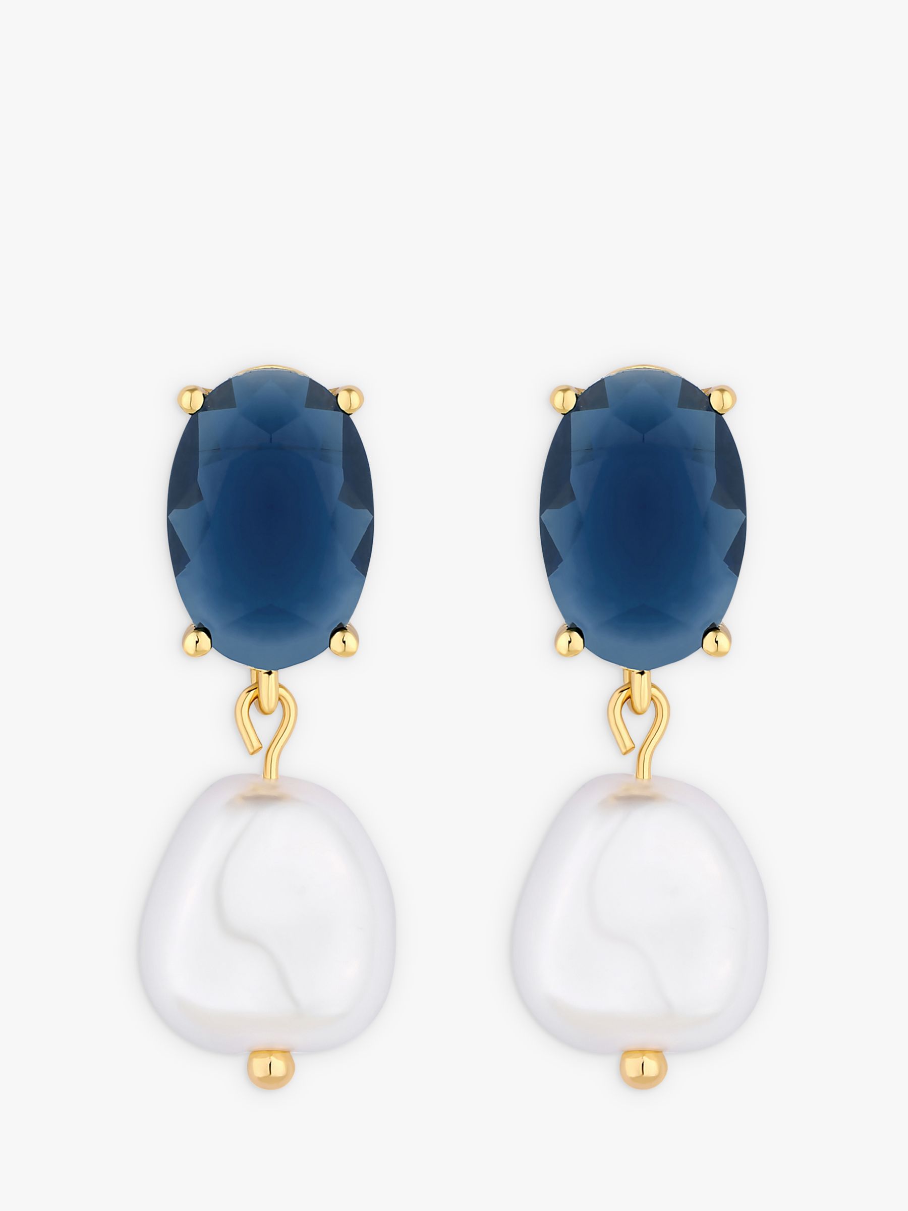 Buy Jon Richard Cubic Zirconia Blue Stone And Pearl Drop Earrings, Gold/Blue/White Online at johnlewis.com
