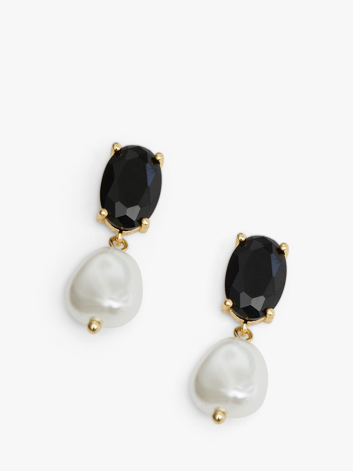 Buy Jon Richard Cubic Zirconia Jet Stone And Pearl Drop Earrings, Gold/Black/White Online at johnlewis.com