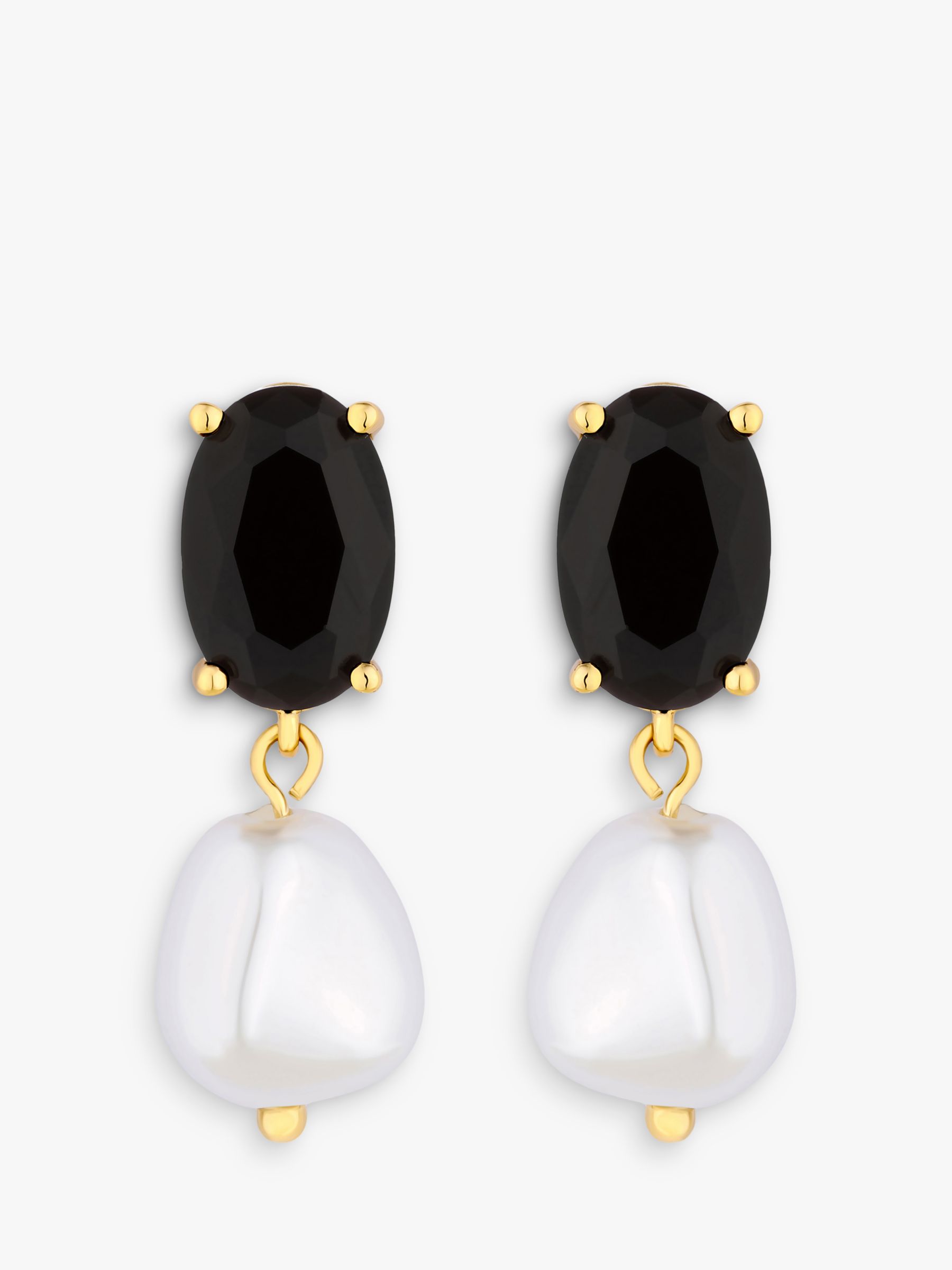 Buy Jon Richard Cubic Zirconia Jet Stone And Pearl Drop Earrings, Gold/Black/White Online at johnlewis.com