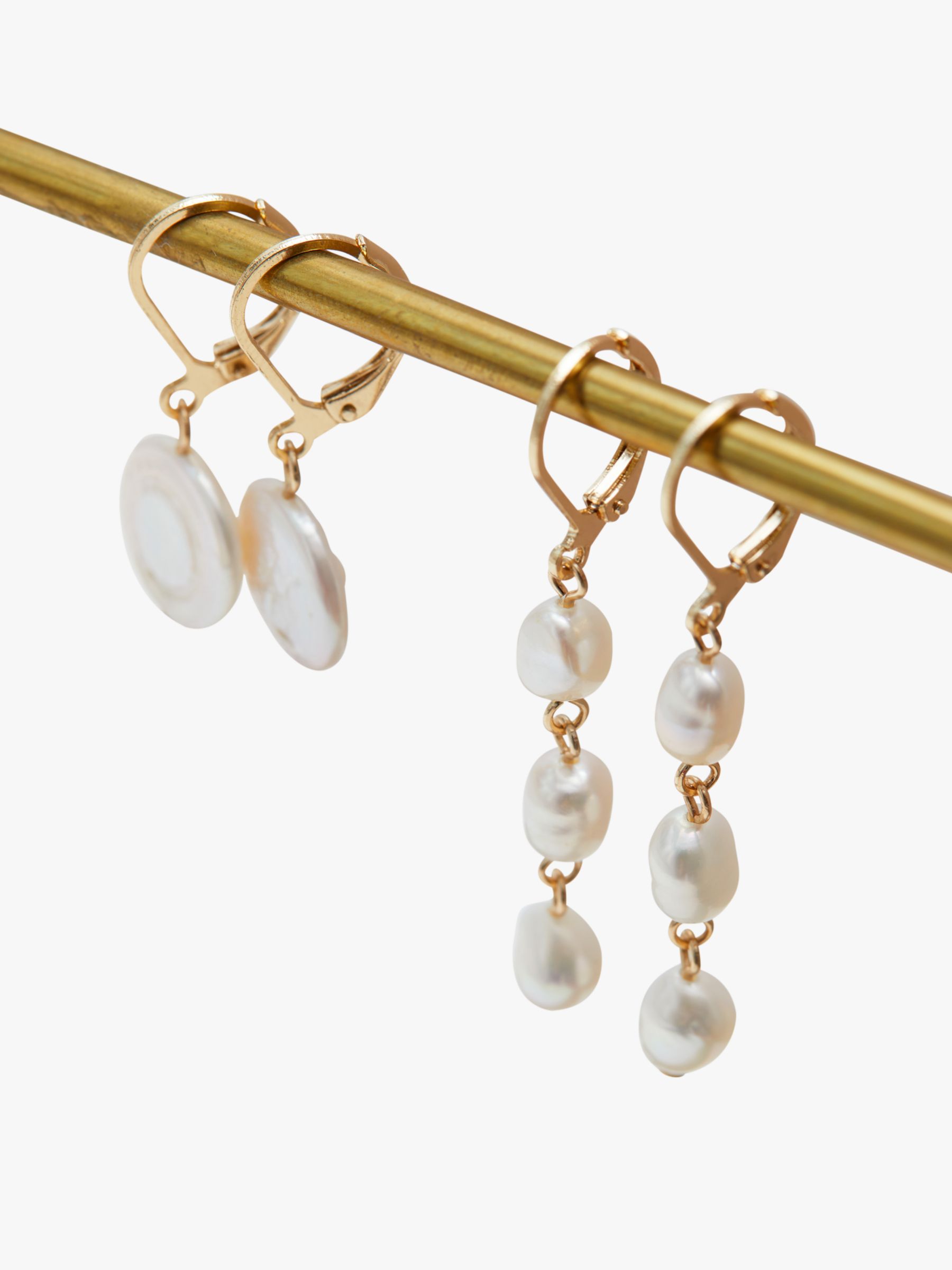 Buy Jon Richard Linear Freshwater Pearl Link Drop Earrings, Gold/White Online at johnlewis.com
