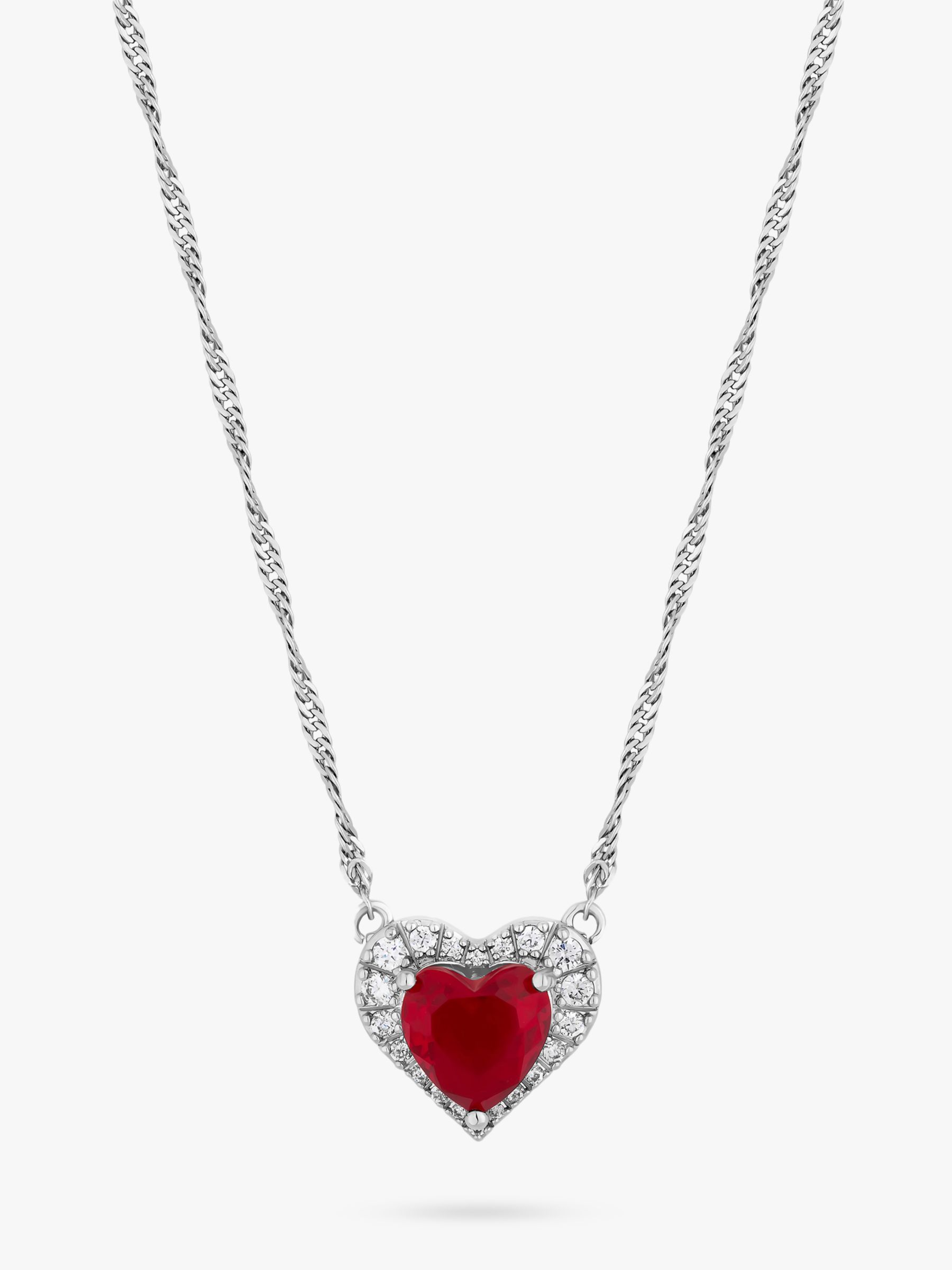 Jon Richard Cubic Zirconia Heart Necklace, Silver/Red at John Lewis ...