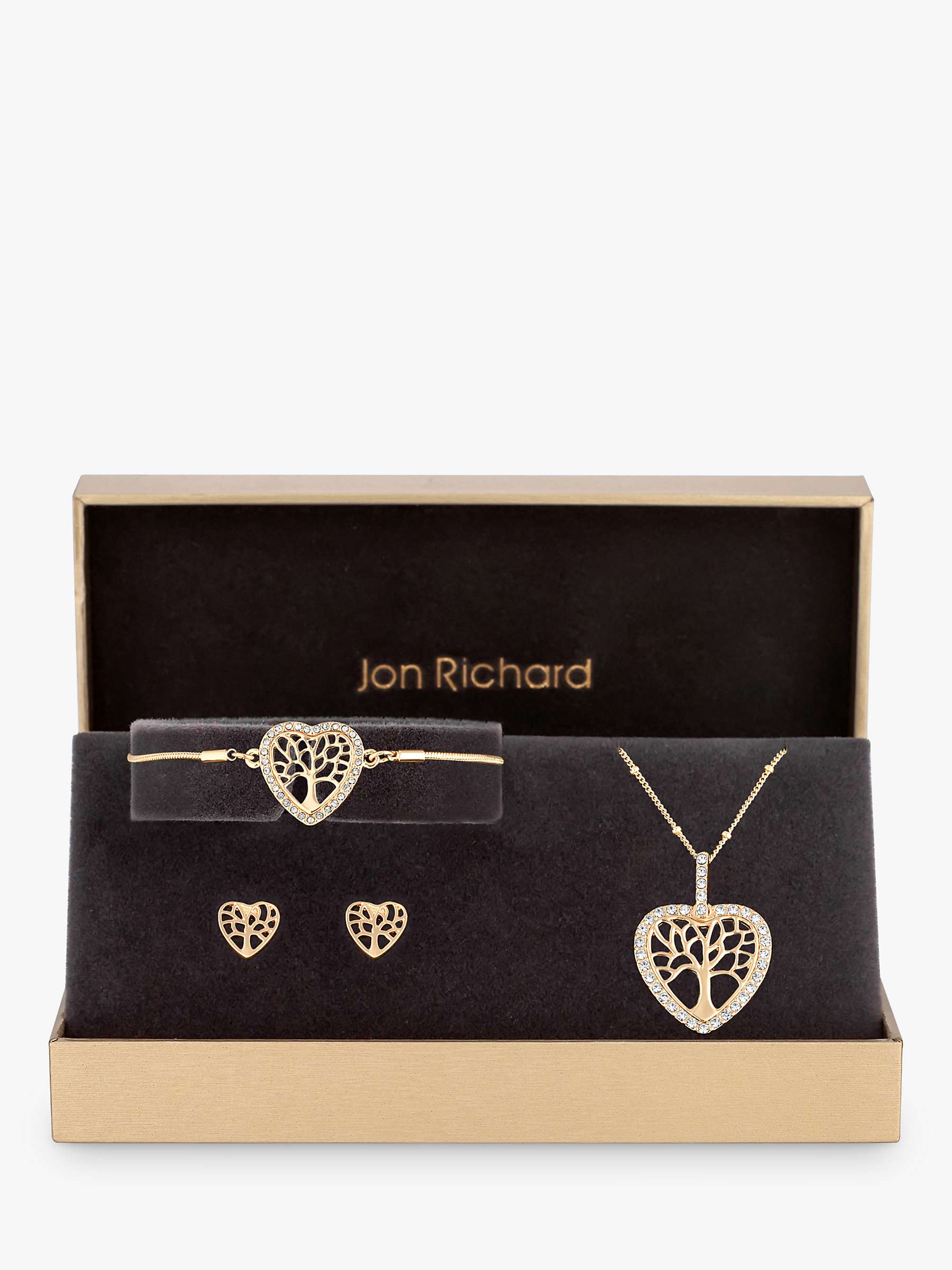 Buy Jon Richard Tree of Life Heart Cubic Zirconia Stud Earrings Bracelet and Necklace Jewellery Gift Set, Rose Gold Online at johnlewis.com