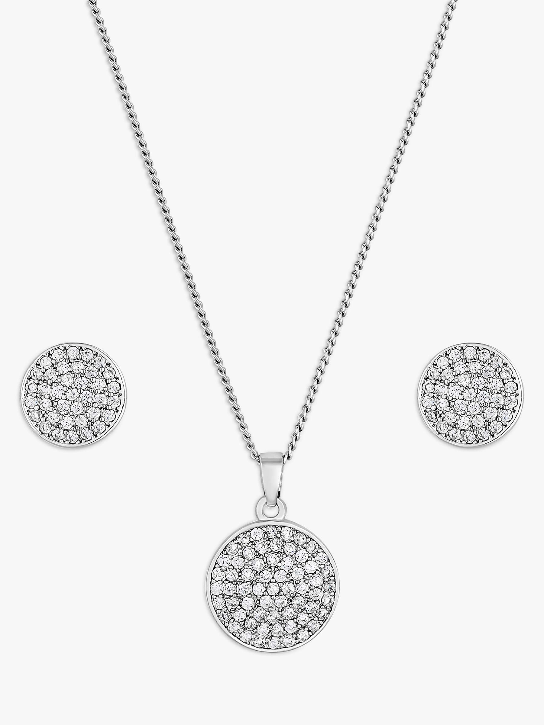 Buy Jon Richard Pave Cubic Zirconia Disc Necklace and Earring Jewellery Set, Silver Online at johnlewis.com