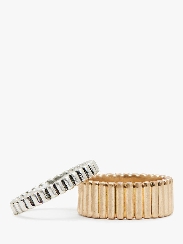 AllSaints Duo Ribbed Band Ring, Set of 2, Gold/Silver