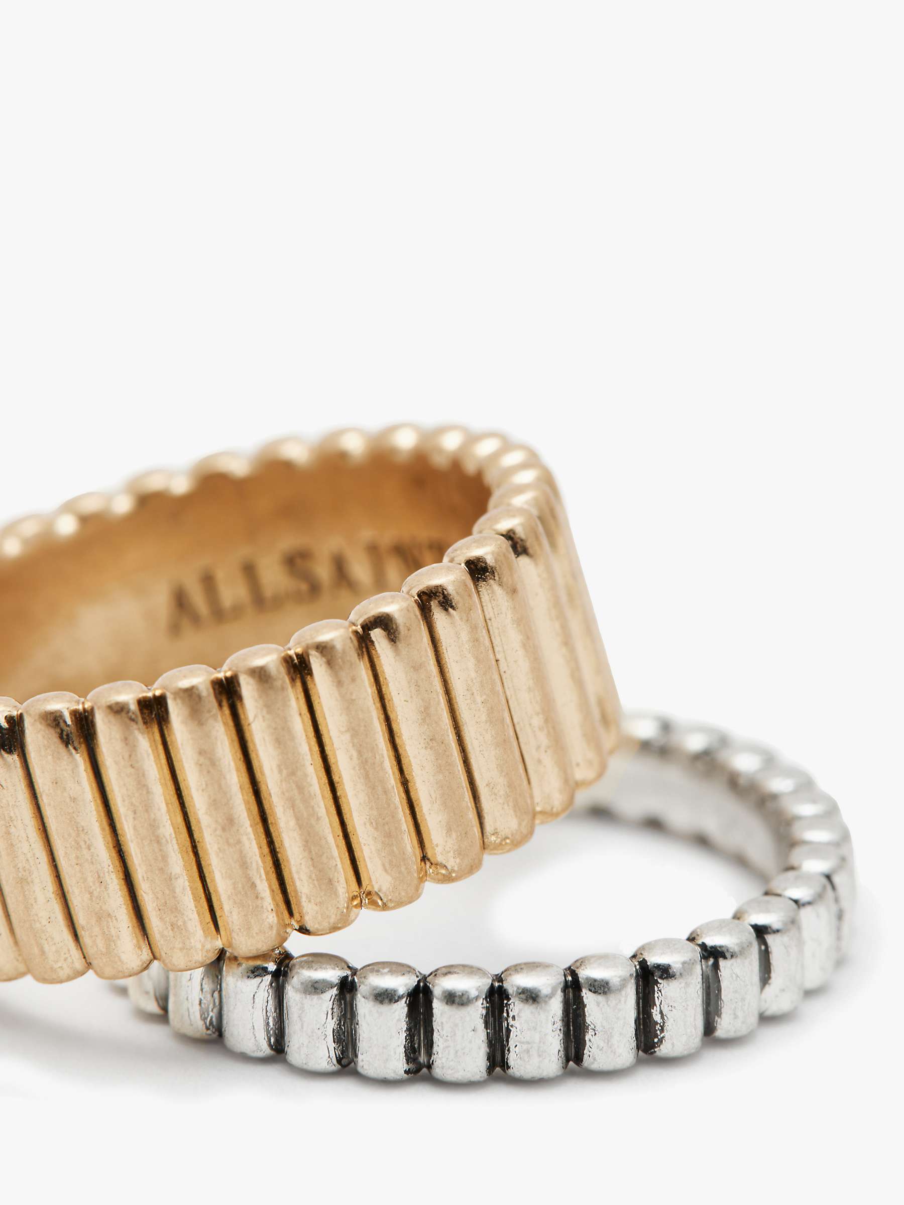 Buy AllSaints Duo Ribbed Band Ring, Set of 2, Gold/Silver Online at johnlewis.com