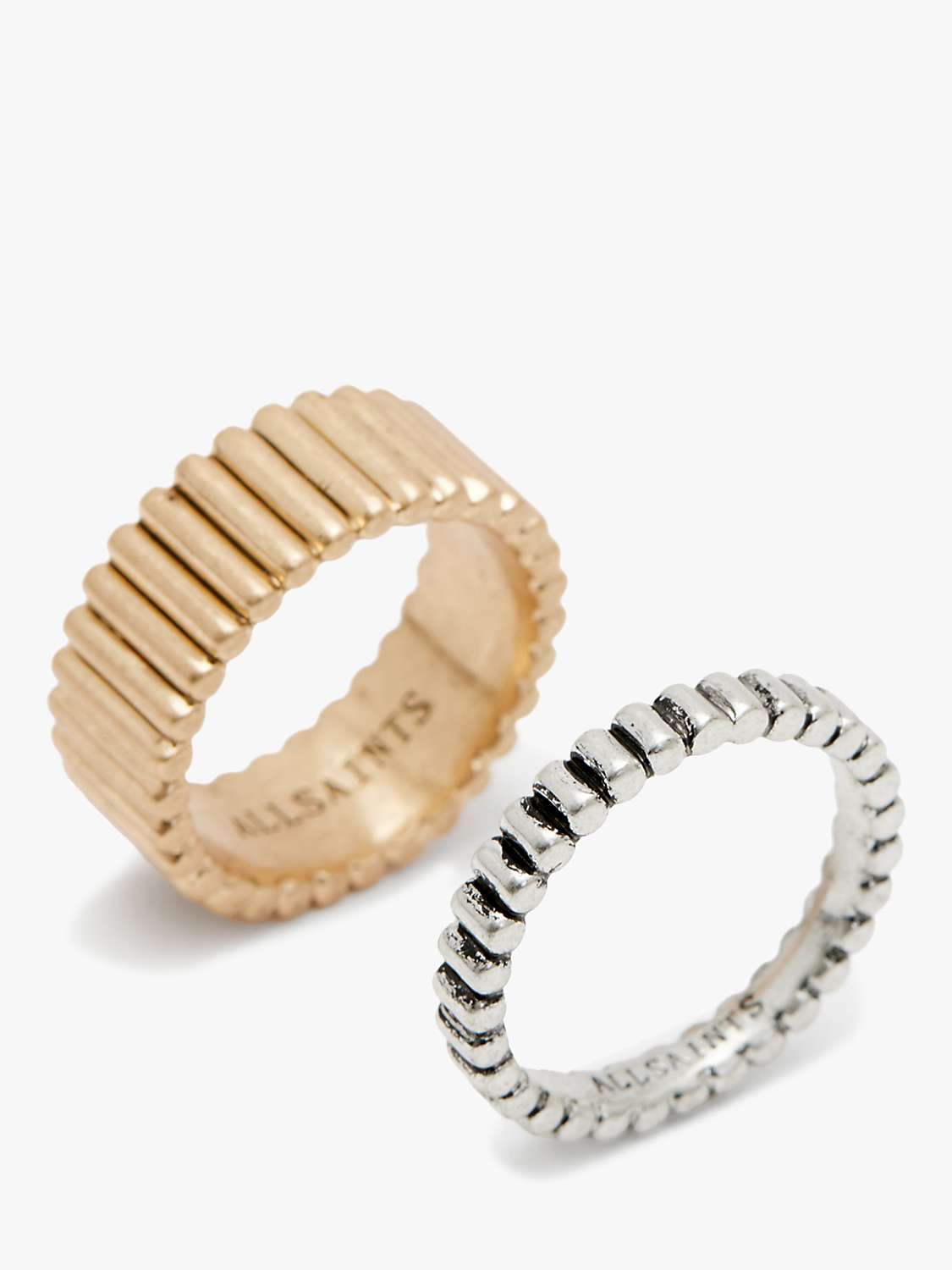 Buy AllSaints Duo Ribbed Band Ring, Set of 2, Gold/Silver Online at johnlewis.com