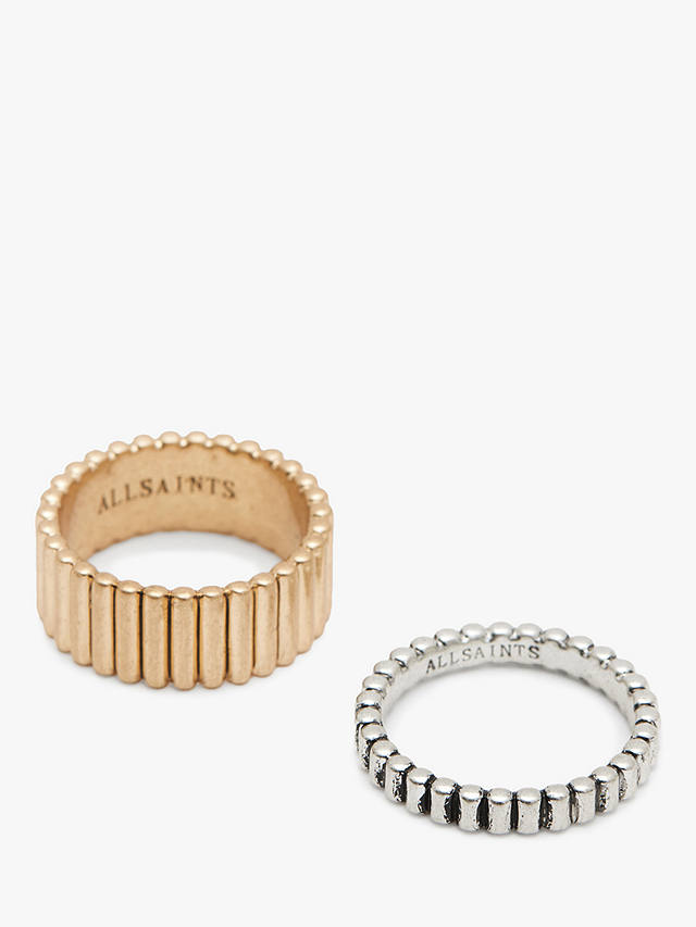 AllSaints Duo Ribbed Band Ring, Set of 2, Gold/Silver