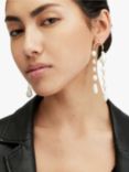 AllSaints Faux Pearl Linear Mismatch Drop Earrings, Warm Brass