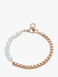 AllSaints Faux Pearl Box Chain Bracelet, Warm Brass
