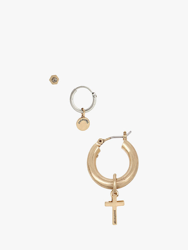 AllSaints Single Earring, Set of 3, Gold/Silver