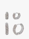 AllSaints Crystal Mini and Small Hoop Earrings, Set of 2, Silver