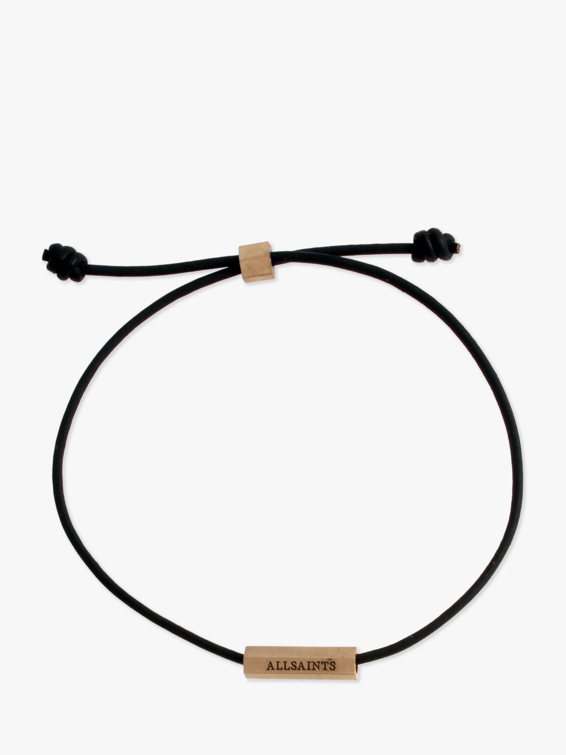 Buy AllSaints Leather Cord and Hexagon Bar Friendship Bracelet, Gold/Black Online at johnlewis.com