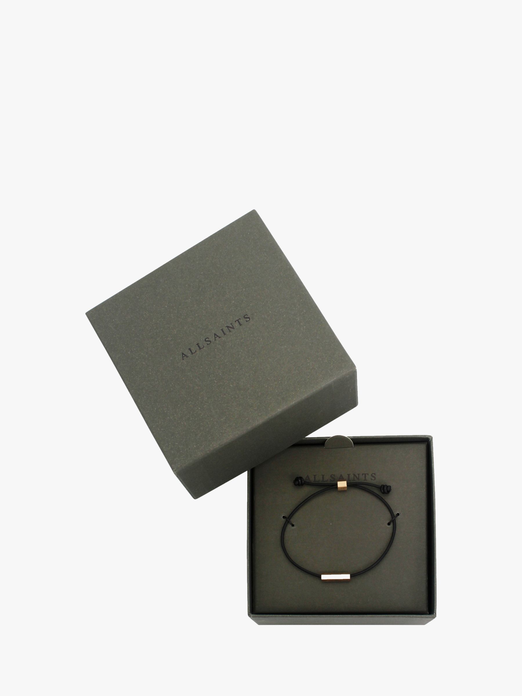AllSaints Leather Cord and Hexagon Bar Friendship Bracelet, Gold/Black