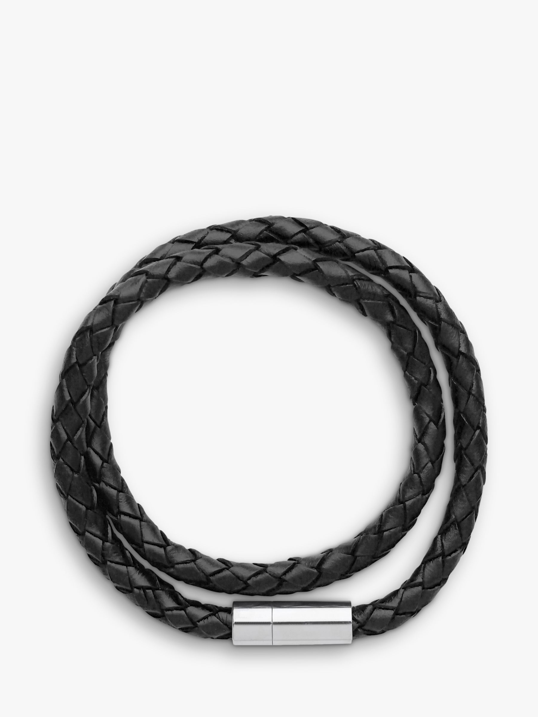 BARTLETT LONDON Men's Woven Leather Double Wrap Bracelet, Black