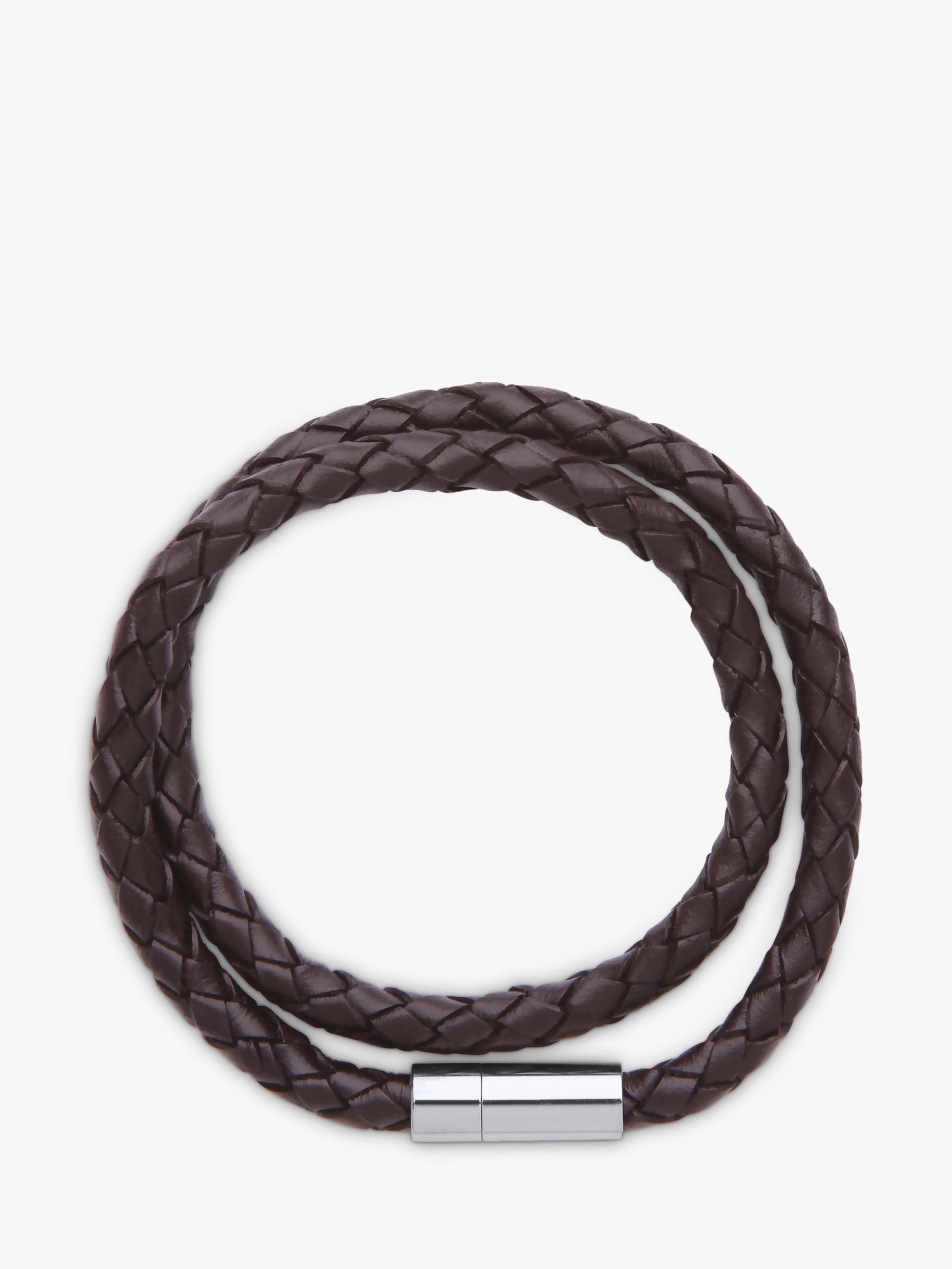 BARTLETT LONDON Men's Woven Leather Double Wrap Bracelet, Brown