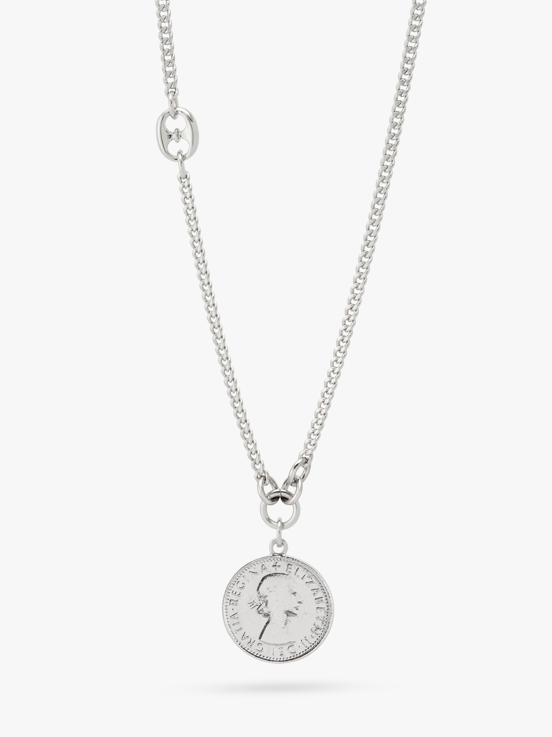 BARTLETT LONDON Men's Six Pence Coin Pendant Necklace, Silver at John ...