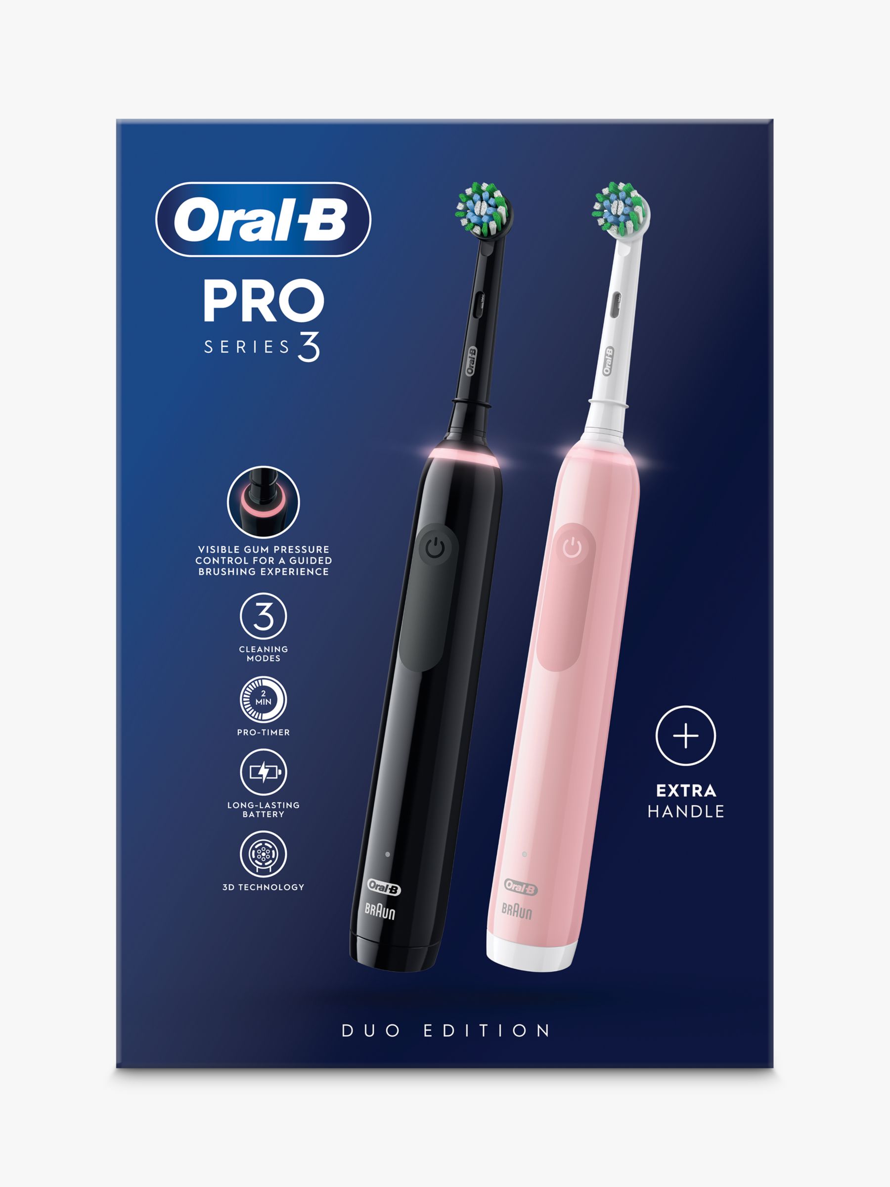 Oral-B Series 3 3900 Electric Toothbrush Set, Black/Pink