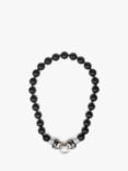 Eclectica Vintage Black Resin Bead and Rhodium Plated Tiger Head Clasp Necklace, Dated Circa 1980s