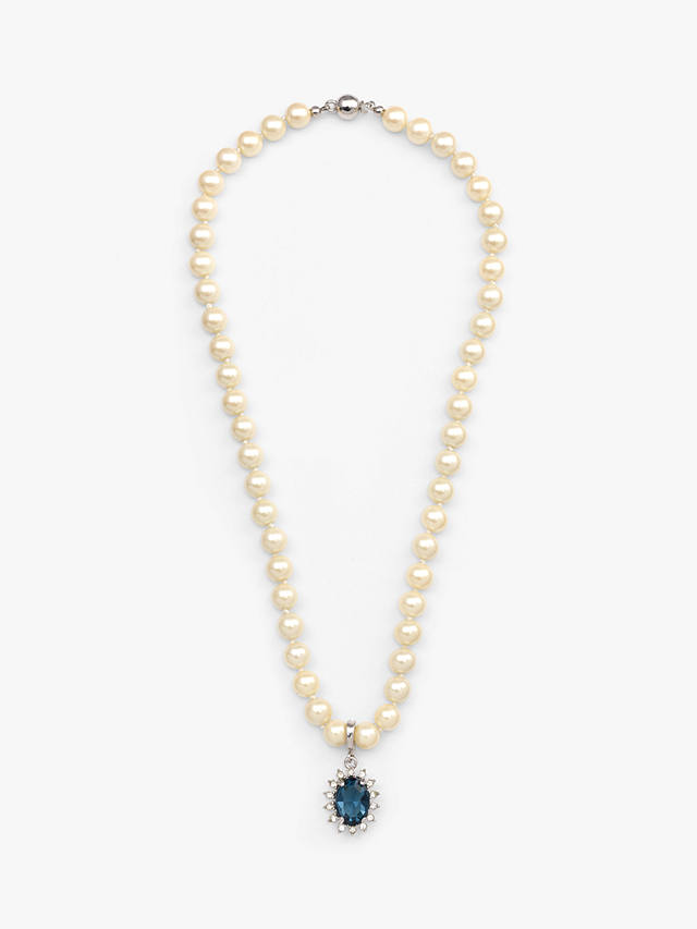 Eclectica Vintage 22ct Gold Plated Faux Pearl and Swarovski Crystal Pendant Necklace, Dated Circa 1980s, Navy/Silver