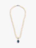 Eclectica Vintage 22ct Gold Plated Faux Pearl and Swarovski Crystal Pendant Necklace, Dated Circa 1980s, Navy/Silver