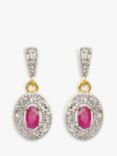 Eclectica Pre-Loved 18ct Gold Plated Oval Ruby & Cubic Zirconias Drop Earrings, Dated Circa 1980s