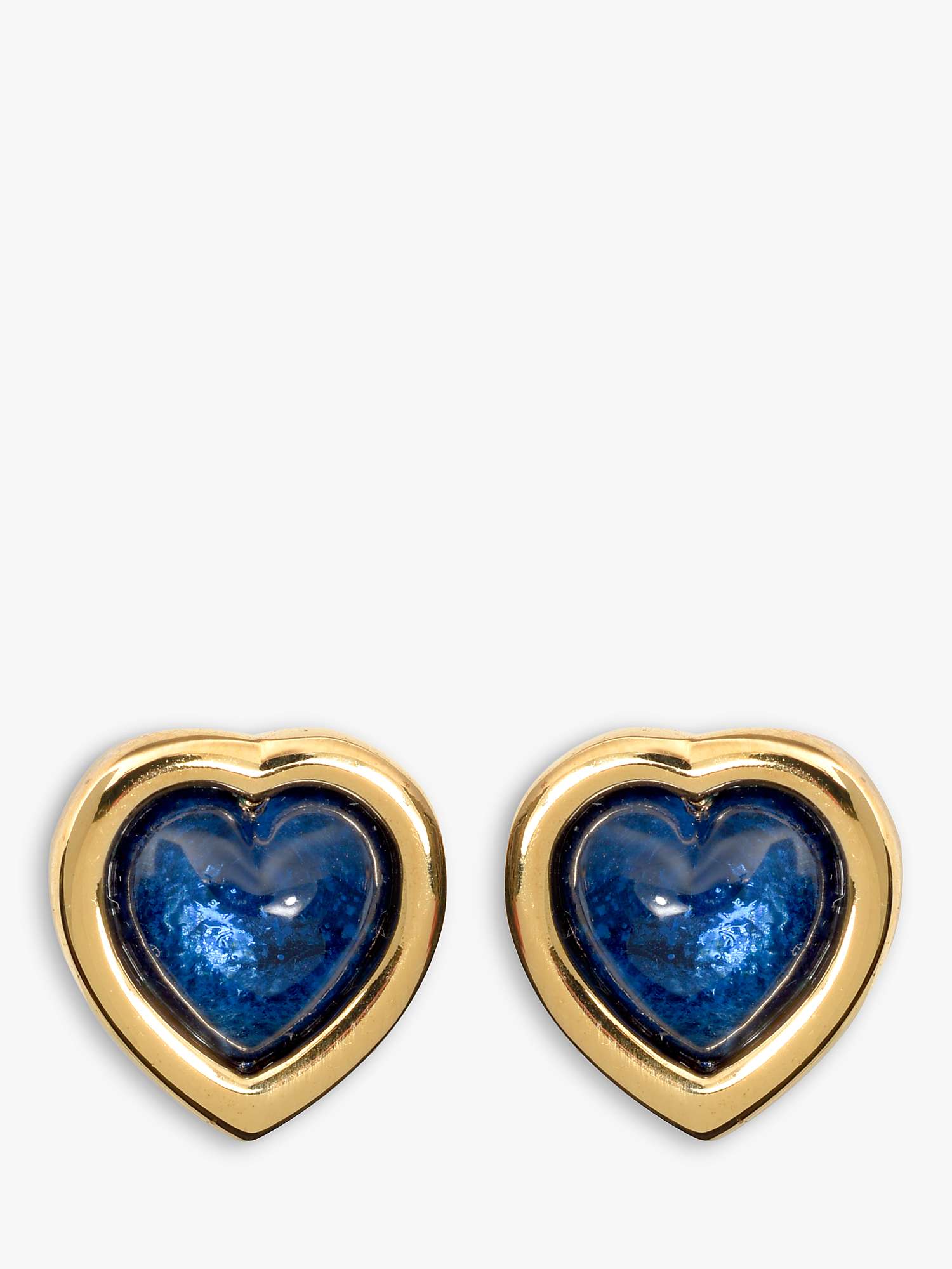Buy Eclectica Vintage 22ct Gold Plated Heart Stud Earrings, Gold/Blue Online at johnlewis.com