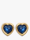 Eclectica Vintage 22ct Gold Plated Heart Stud Earrings, Gold/Blue