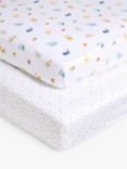 John Lewis Alphabet Animals Cotton Fitted Baby Sheet, Pack of 2, Multi