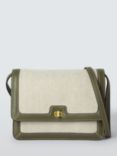 John Lewis Canvas & Leather Flap Over Cross Body Bag, Burnt Olive/Canvas