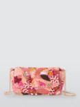 John Lewis Floral Beaded Flapover Bag, Pink/Multi