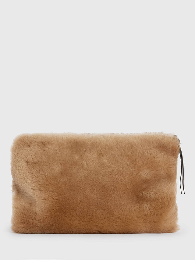AllSaints Bettina Shearling Clutch Bag, Taupe Brown