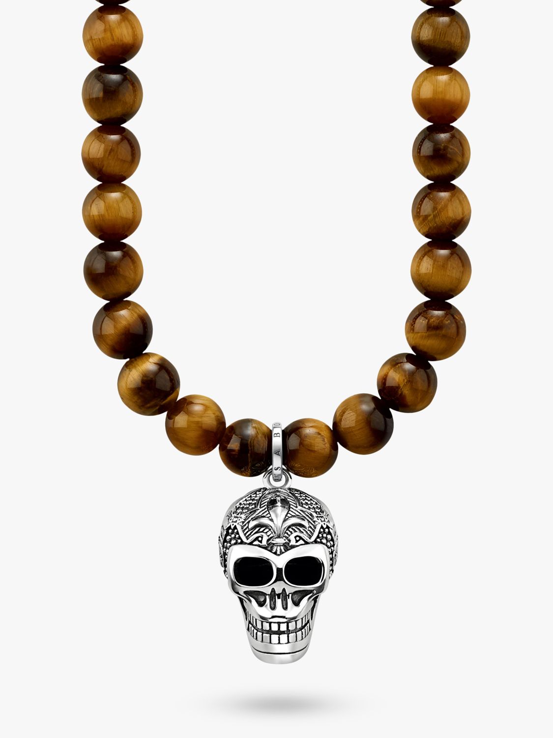 Buy THOMAS SABO Men's Skull Tiger's Eye Beaded Necklace, Silver Online at johnlewis.com