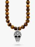 THOMAS SABO Men's Skull Tiger's Eye Beaded Necklace, Silver