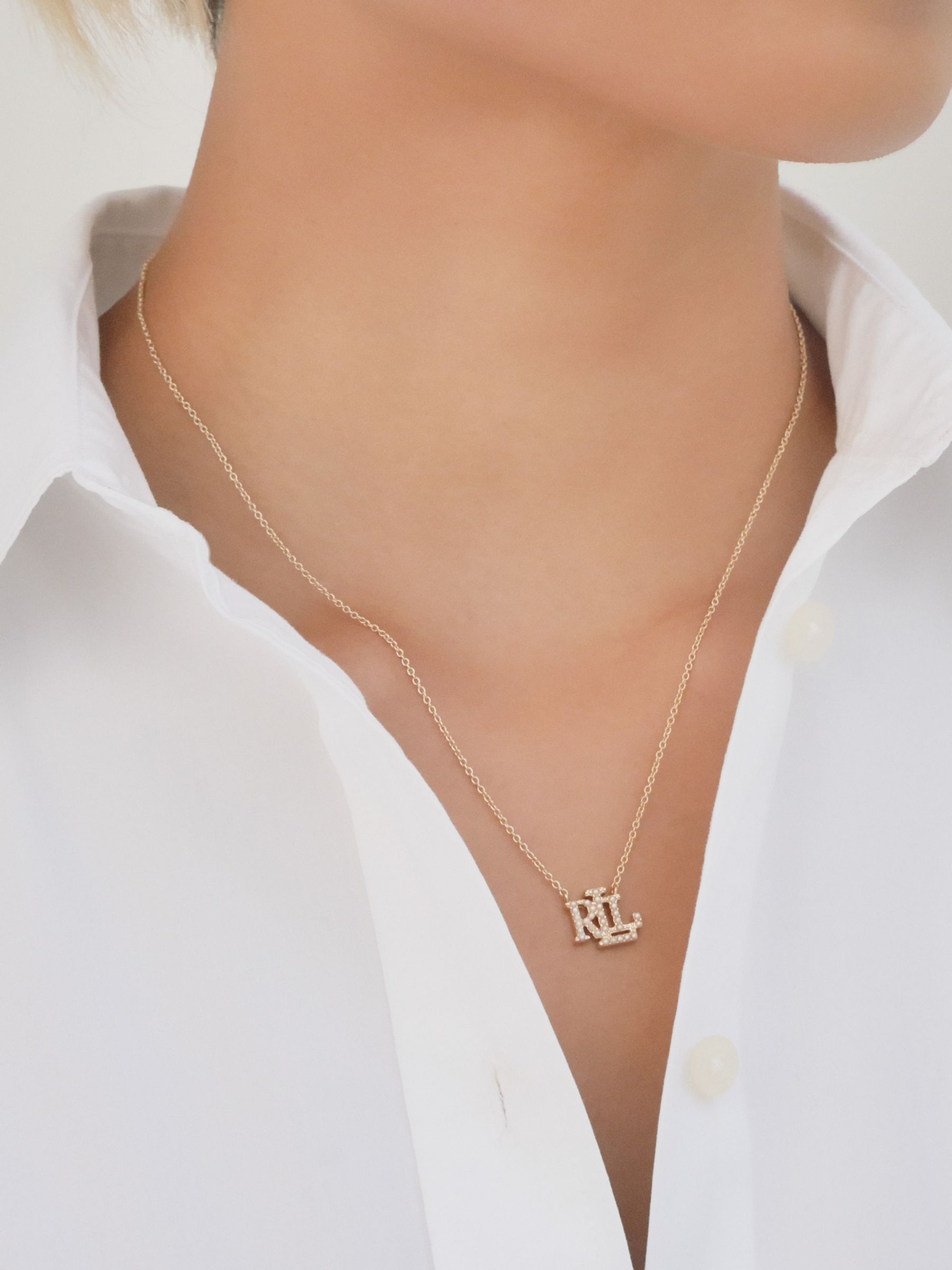 Buy Lauren Ralph Lauren Monogram Faux Pearl Pendant Necklace, Gold Online at johnlewis.com