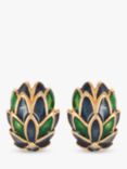 Susan Caplan Vintage Rediscovered Collection Gold Plated Enamel Textured Stud Earrings, Blue/Green