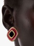 Susan Caplan Vintage Rediscovered Collection Gold Plated Enamel Square Clip-On Earrings, Black/Red