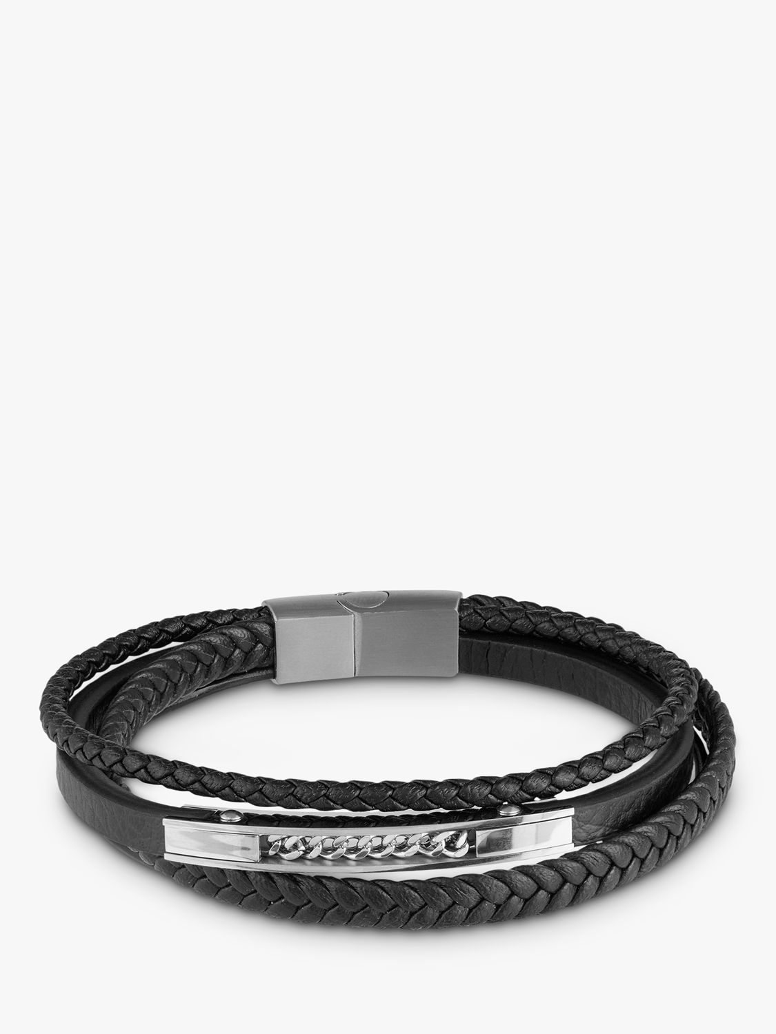 Buy Orelia & Joe Leather Stacked Bracelet, Silver/Black Online at johnlewis.com