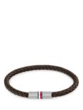 Tommy Hilfiger Men's Braided Leather Magnetic Closure Bracelet, Brown