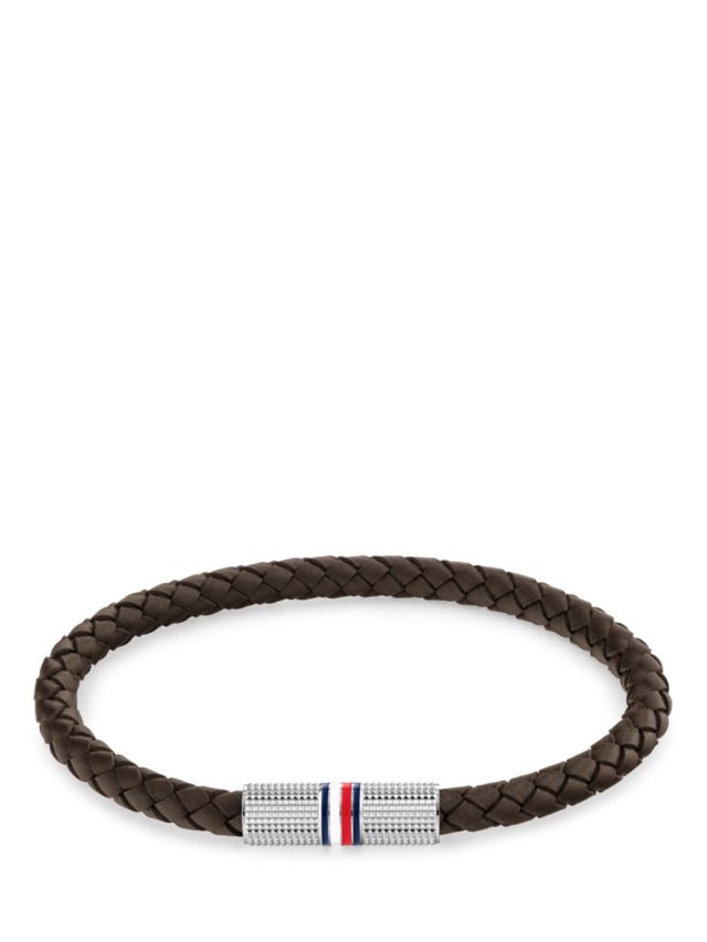 Tommy Hilfiger Men's Braided Leather Magnetic Closure Bracelet, Brown