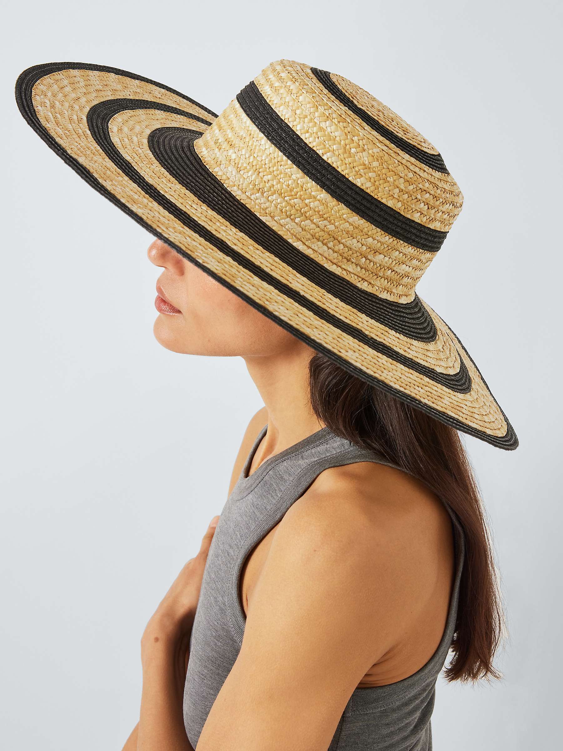 Buy John Lewis Block Stripe Wide Brim Hat, Natural/Black Online at johnlewis.com