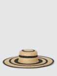 John Lewis Block Stripe Wide Brim Hat, Natural/Black
